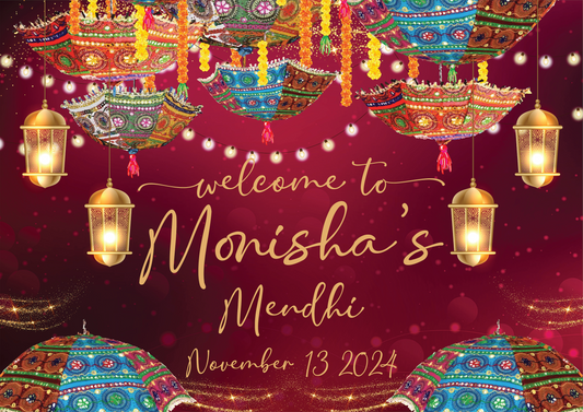 Mendhi | Colorful Mehndi Welcome Signs | Henna Decor | Indian Mehendi Umbrella | Desi Event Decor | Vibrant Henna Party Signs